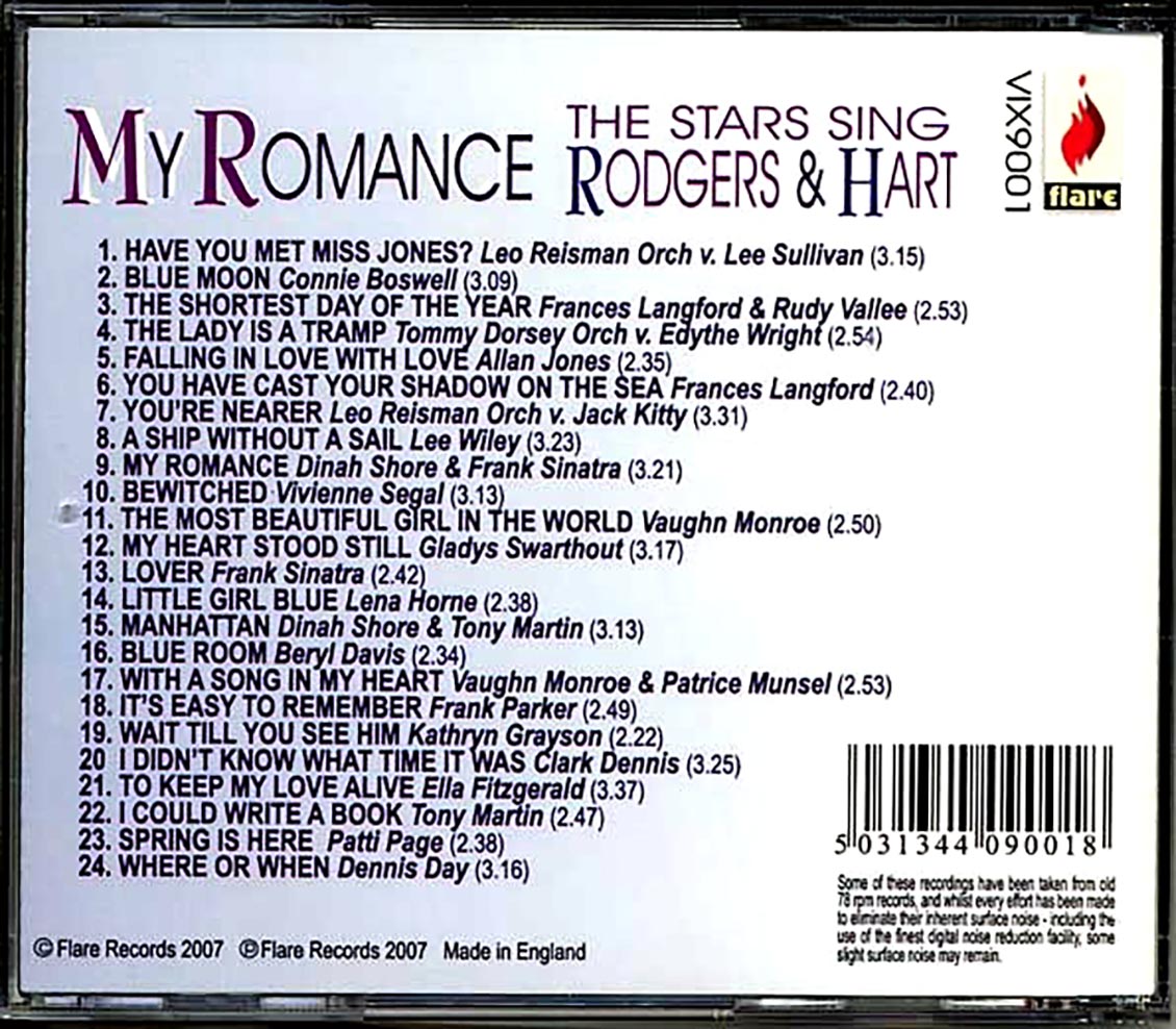 Tommy Dorsey, Frank Sinatra, Dinah Shore, Patti Page, Etc. - My Romance: The Stars Sing Rodgers & Hart Music CD