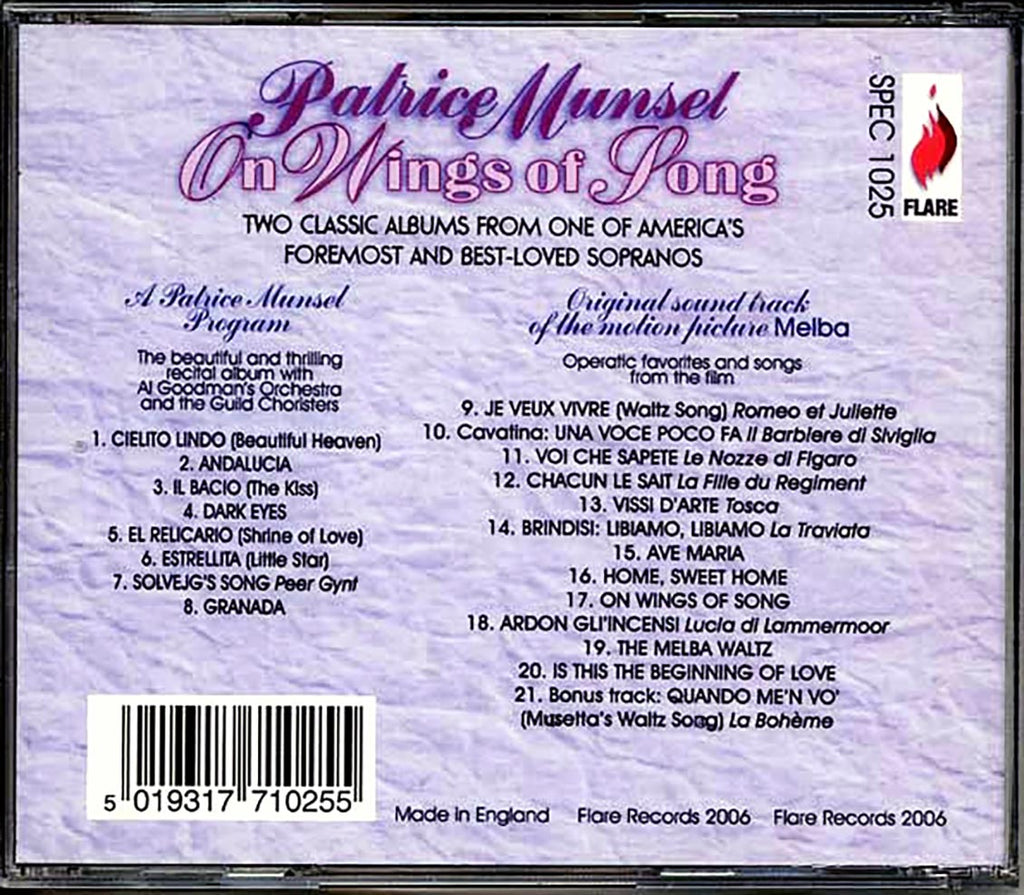 Patrice Munsel - On Wings Of Song: A Patrice Munsel Program + Melba (Original Soundtrack Recording) (2 albums on 1 CD) (21 tracks) (incl. 8-page booklet) Music CD