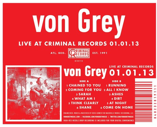 Von Grey - Live At Criminal Records 01.01.13 - Vinyl Record
