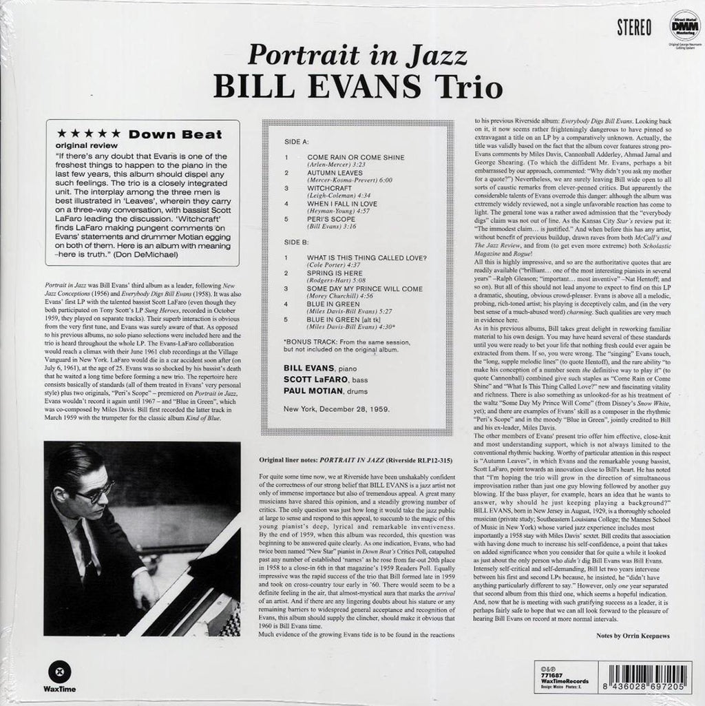 Bill Evans Trio - Portrait In Jazz (ltd. ed.) (180g) (remastered) Vinyl Record