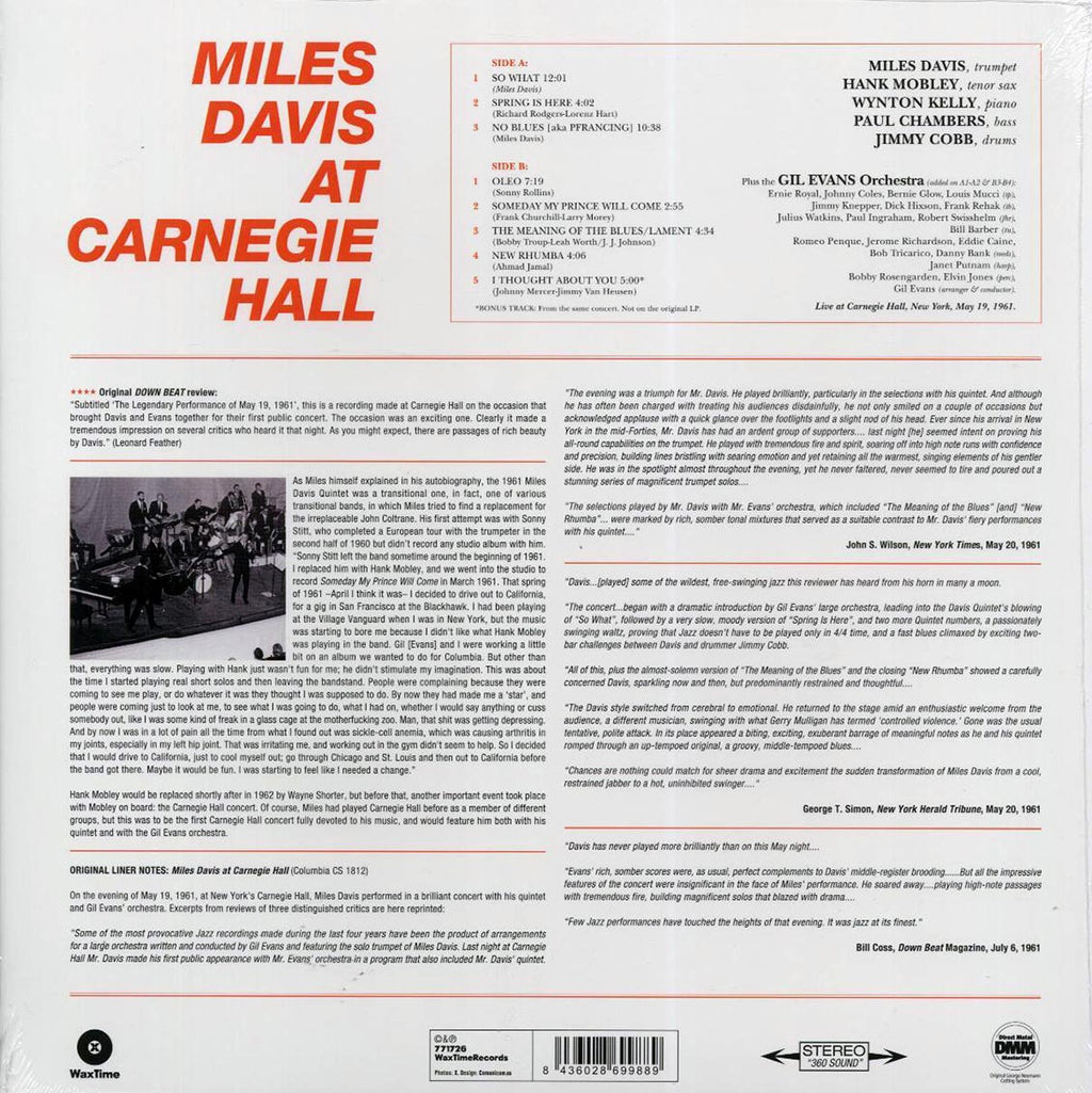 Miles Davis - Miles Davis At Carnegie Hall (+bonus track) (ltd. ed.) (180g) (remastered) Vinyl Record