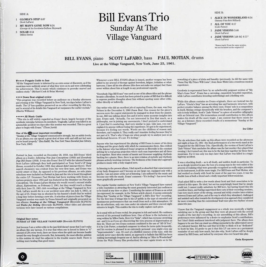 Bill Evans Trio - Sunday At The Village Vanguard (ltd. ed.) (180g) (remastered) Vinyl Record