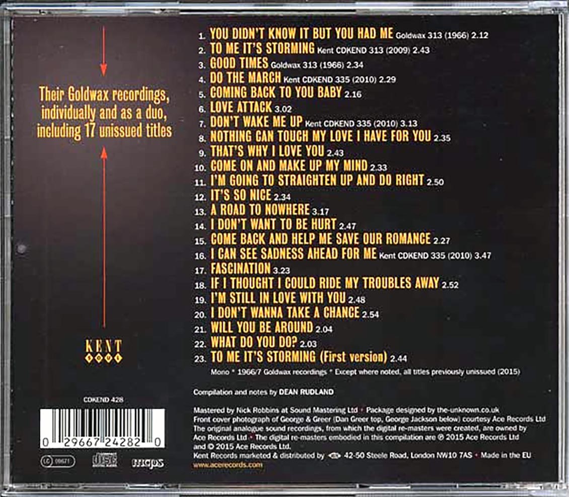 George Jackson, Dan Greer - George Jackson And Dan Greer At Goldwax (23 tracks) Music CD