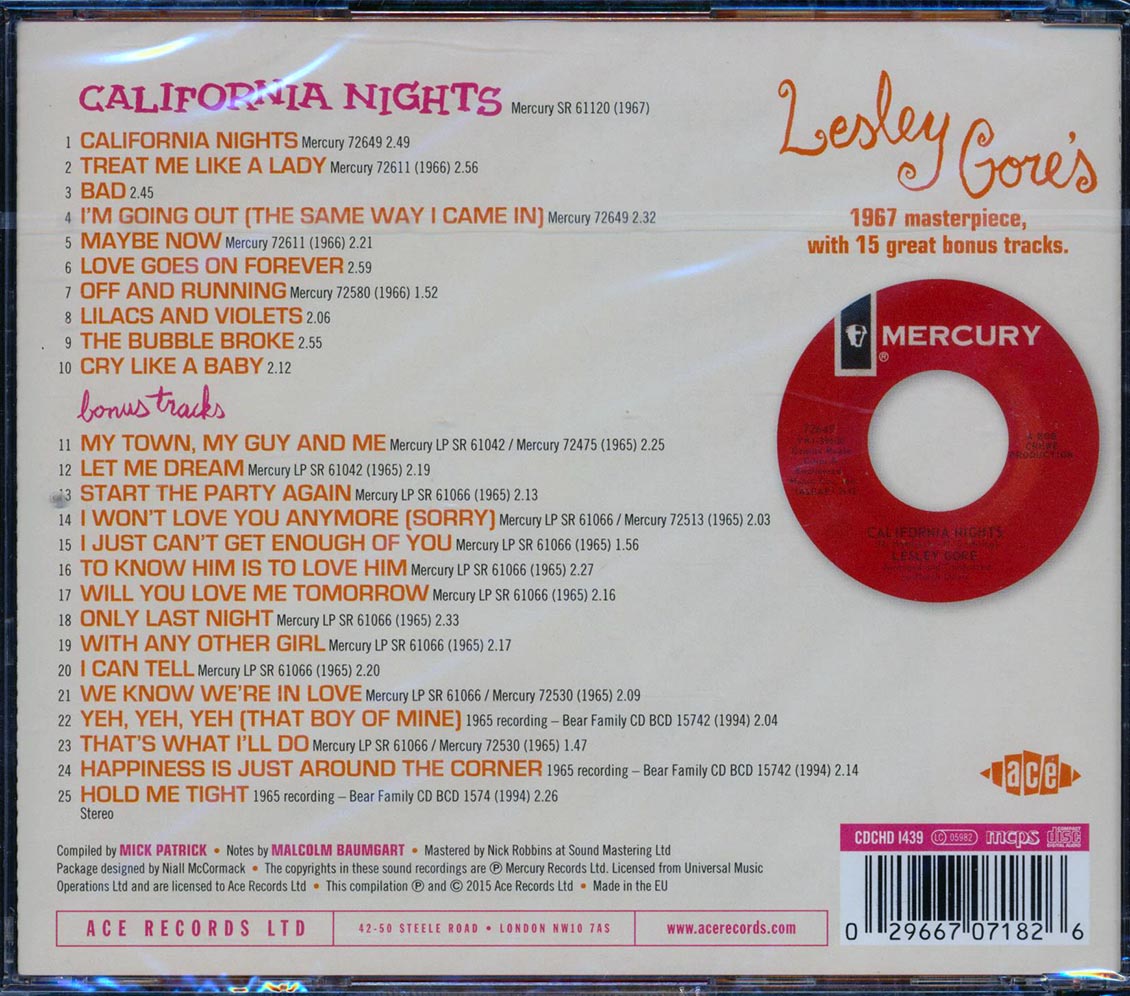 Lesley Gore - California Nights (25 tracks) Music CD