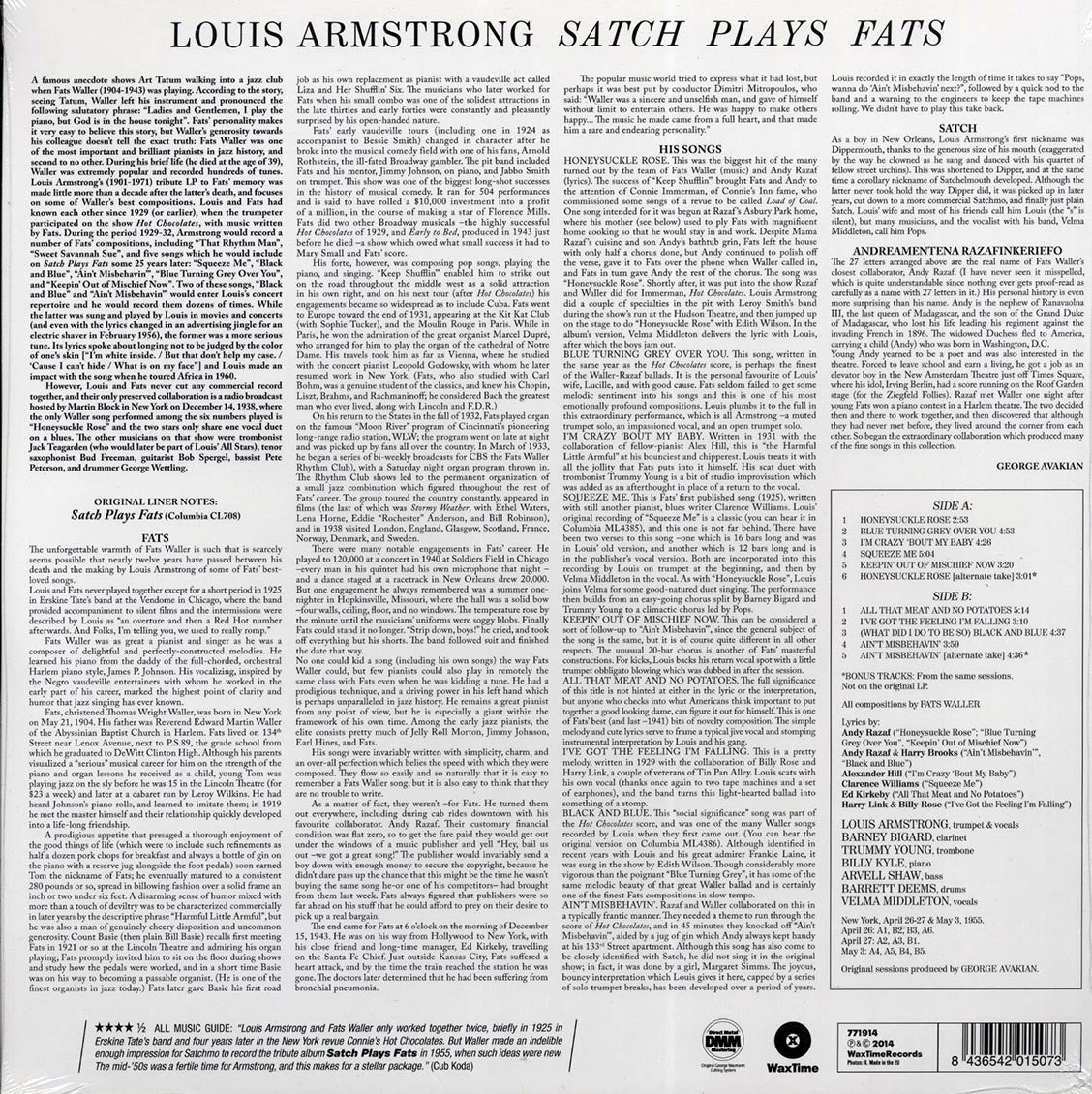 Louis Armstrong - Satch Plays Fats: A Tribute To Fats Waller (+3 bonus tracks) (ltd. ed.) (180g) Vinyl Record