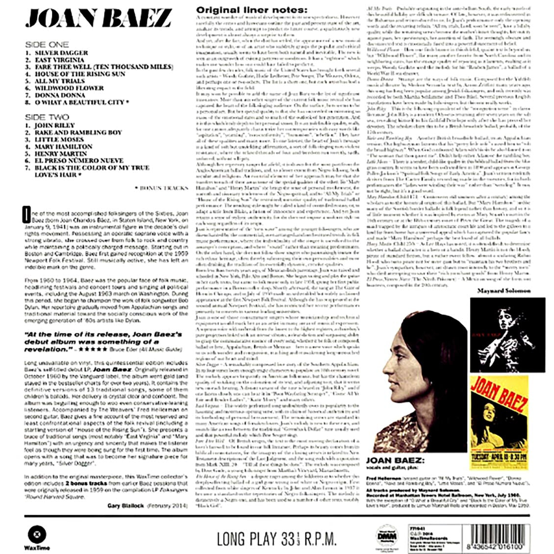 Joan Baez - Joan Baez (Debut Album) (+2 bonus tracks) (ltd. ed.) (180g) Vinyl Record