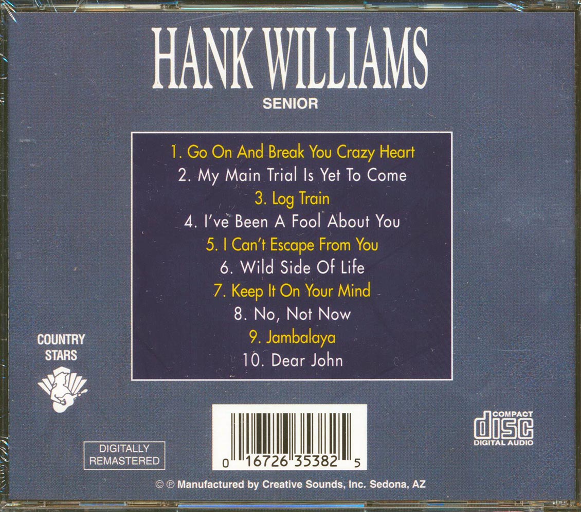 Hank Williams - Jambalaya Music CD