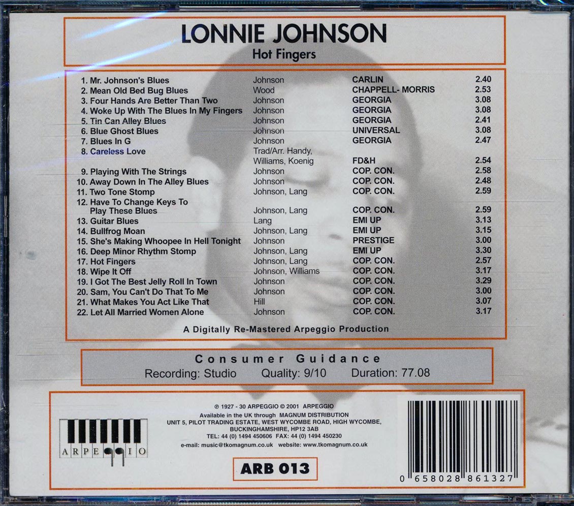 Lonnie Johnson - Hot Fingers: The Recorded Legacy Volume 1 Music CD