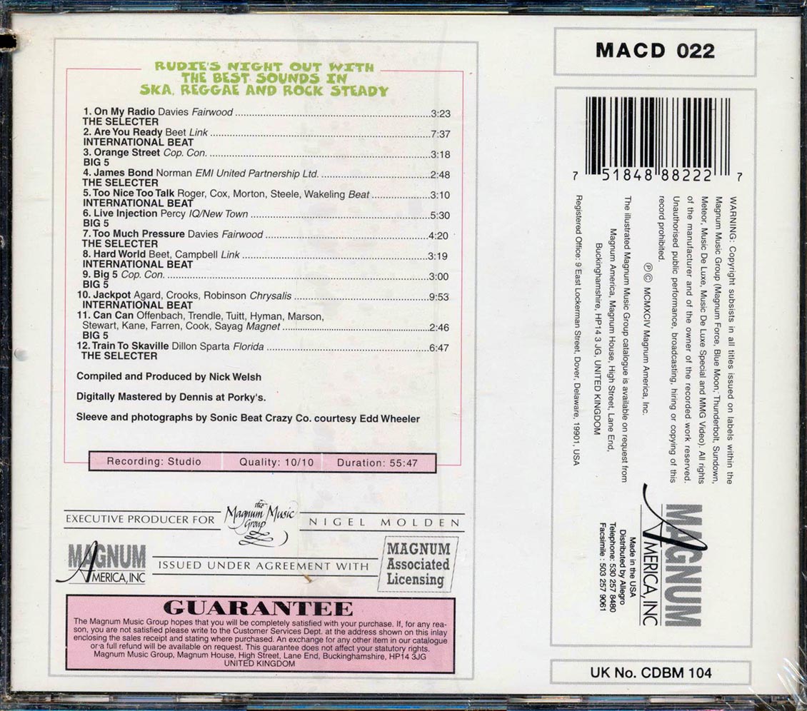 International Beat, The Selecter, Big 5 - Rudie's Night Out With The Best Sounds In Ska, Reggae And Rock Steady (marked/ltd stock) Music CD