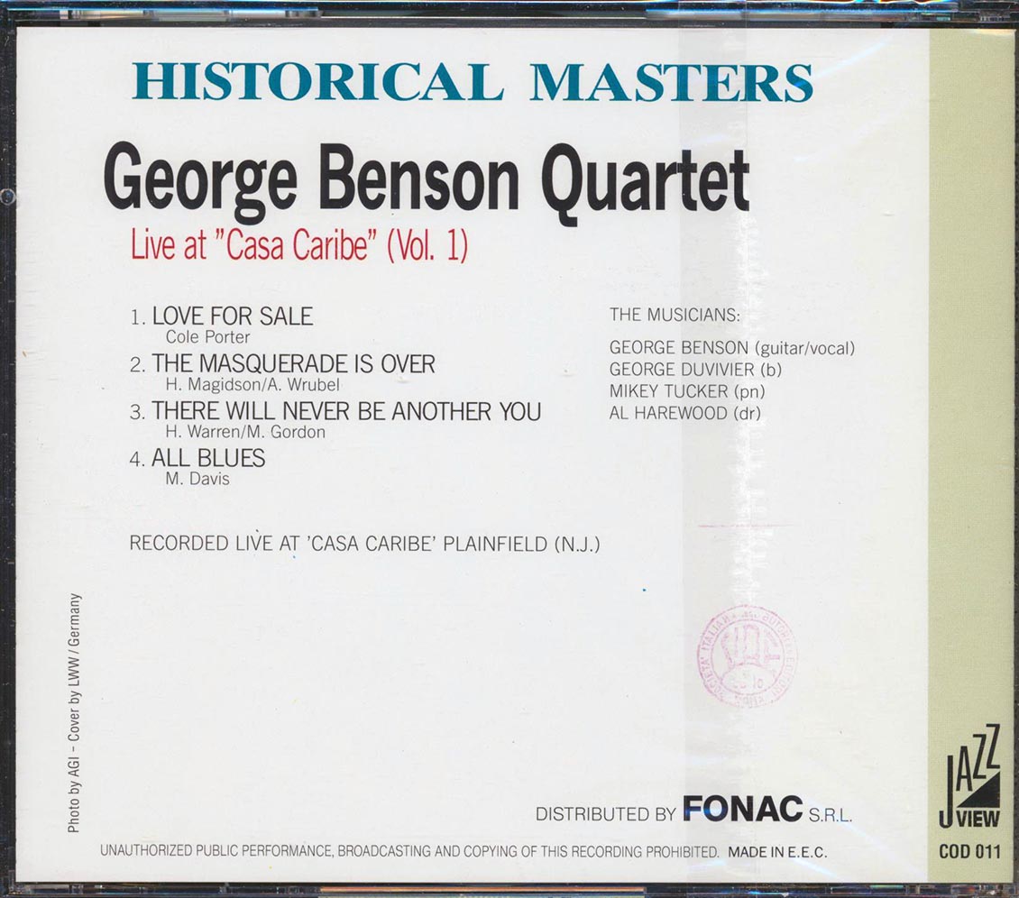 George Benson Quartet - Live At Casa Caribe Volume 1 Music CD