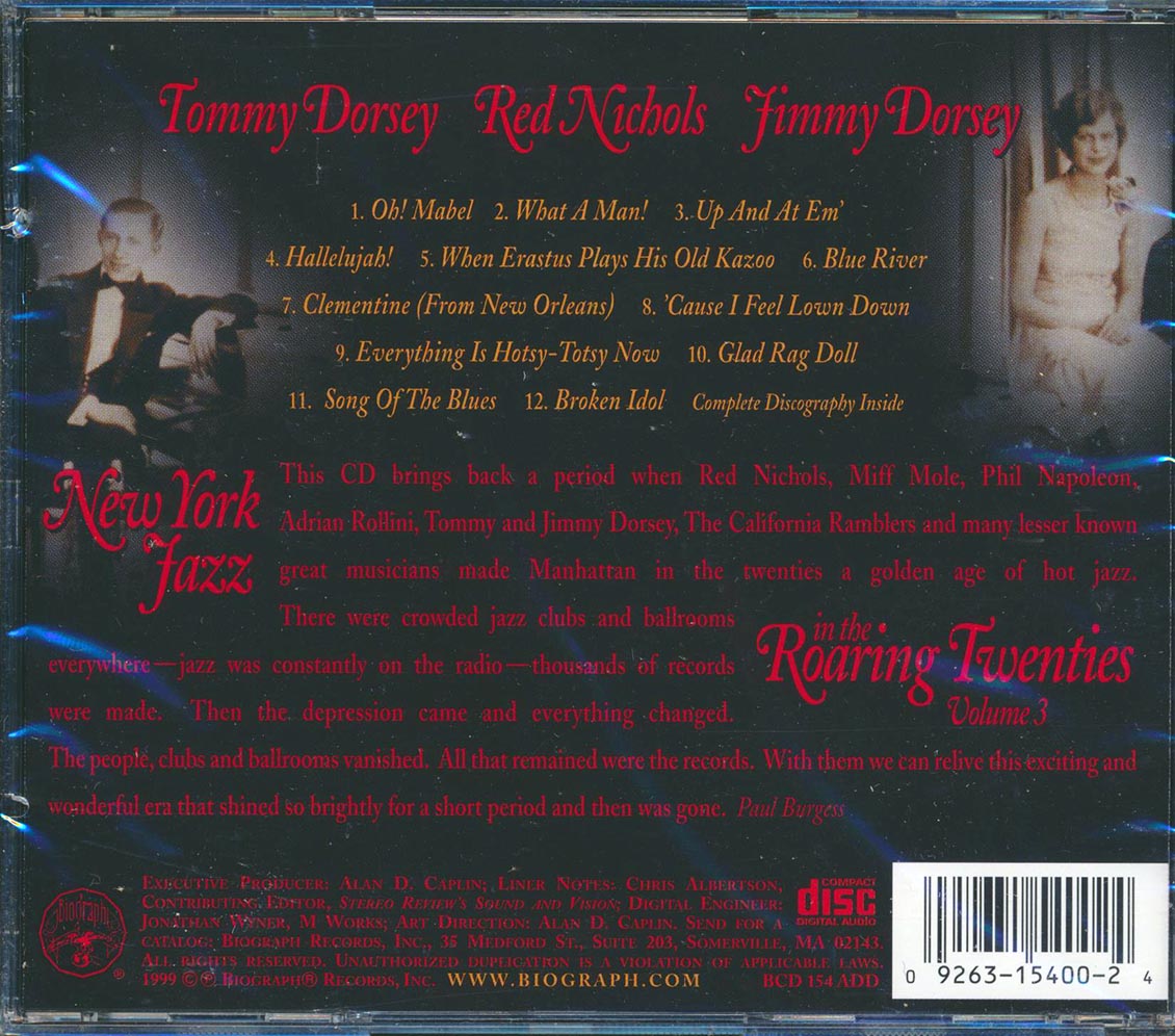 Tommy Dorsey, Red Nichols, Jimmy Dorsey - New York Jazz In The Roaring Twenties Volume 3 Music CD