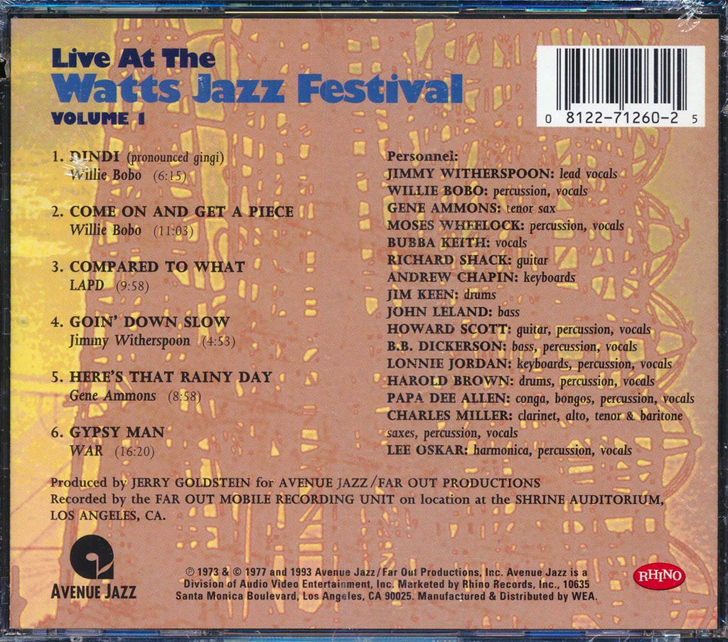 WAR, Willie Bobo, Gene Ammons, Etc. - Live At The Watts Jazz Festival Volume 1 (marked/ltd stock) Music CD