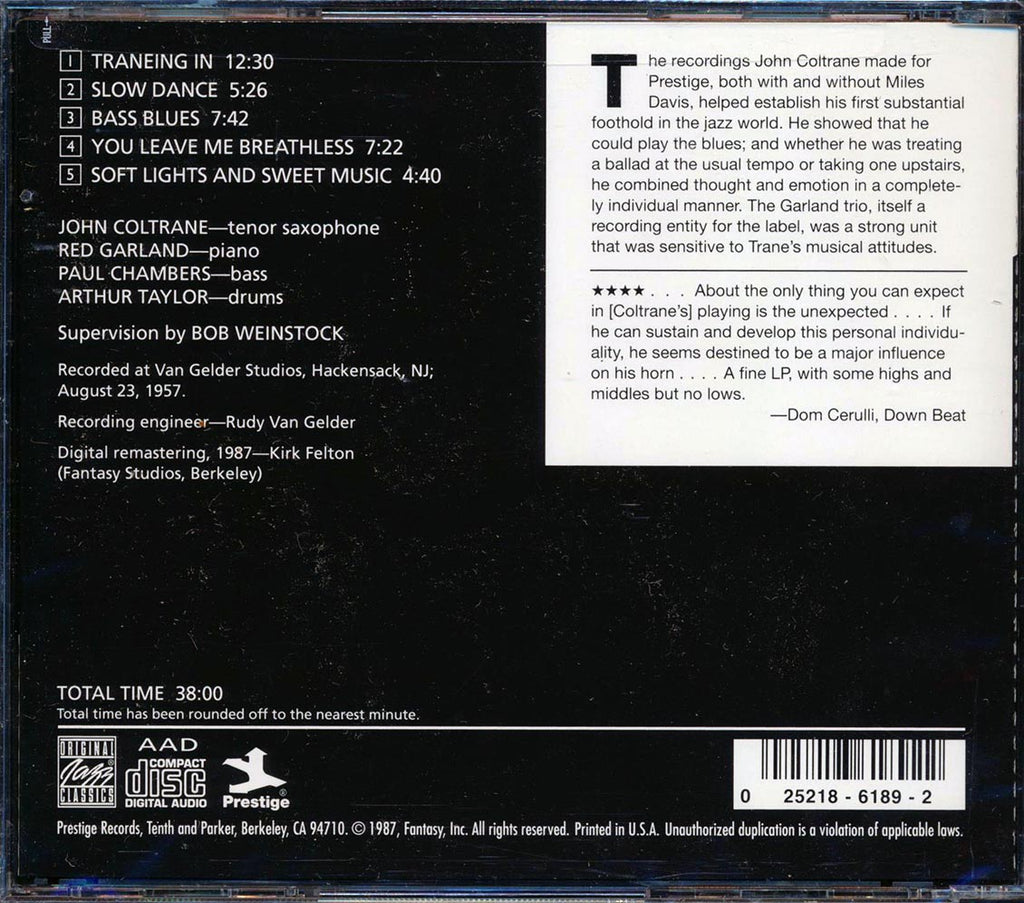 John Coltrane, Red Garland Trio - Traneing In Music CD