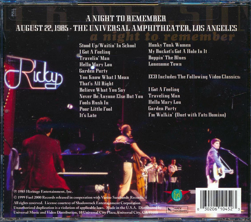 Rick Nelson - A Night To Remember: Live At The Universal Amphitheater Los Angeles 1985 (marked/ltd stock) Music CD