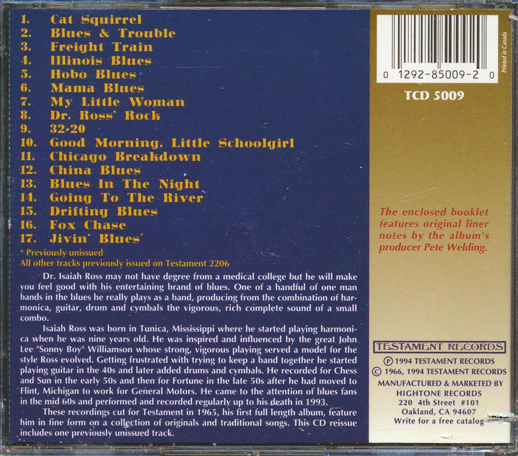 Dr. Isaiah Ross - Call The Doctor: Breakdowns And Blues By Mississippi One-Man Band Dr. Isaiah Ross (marked/ltd stock) Music CD
