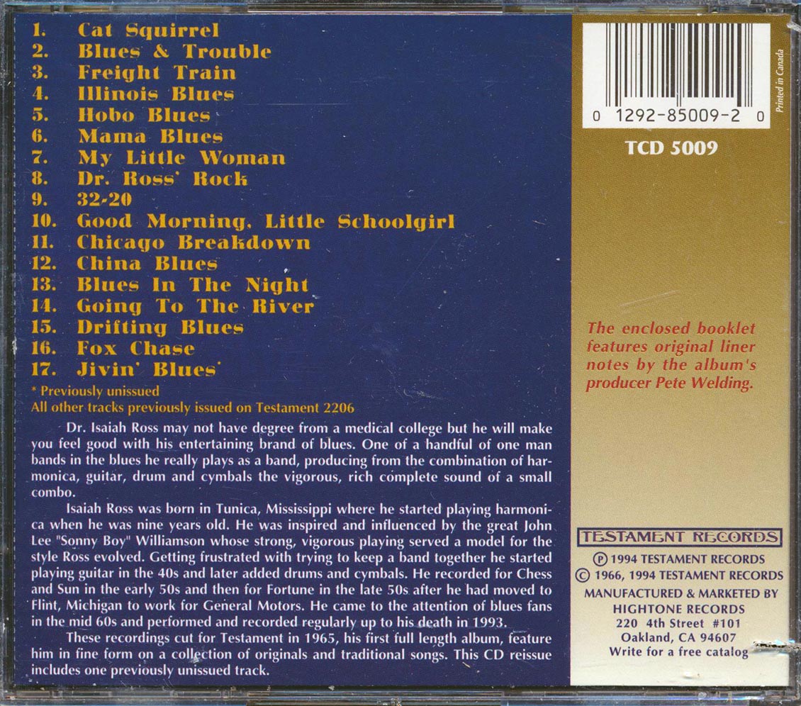 Dr. Isaiah Ross - Call The Doctor: Breakdowns And Blues By Mississippi One-Man Band Dr. Isaiah Ross (marked/ltd stock) Music CD