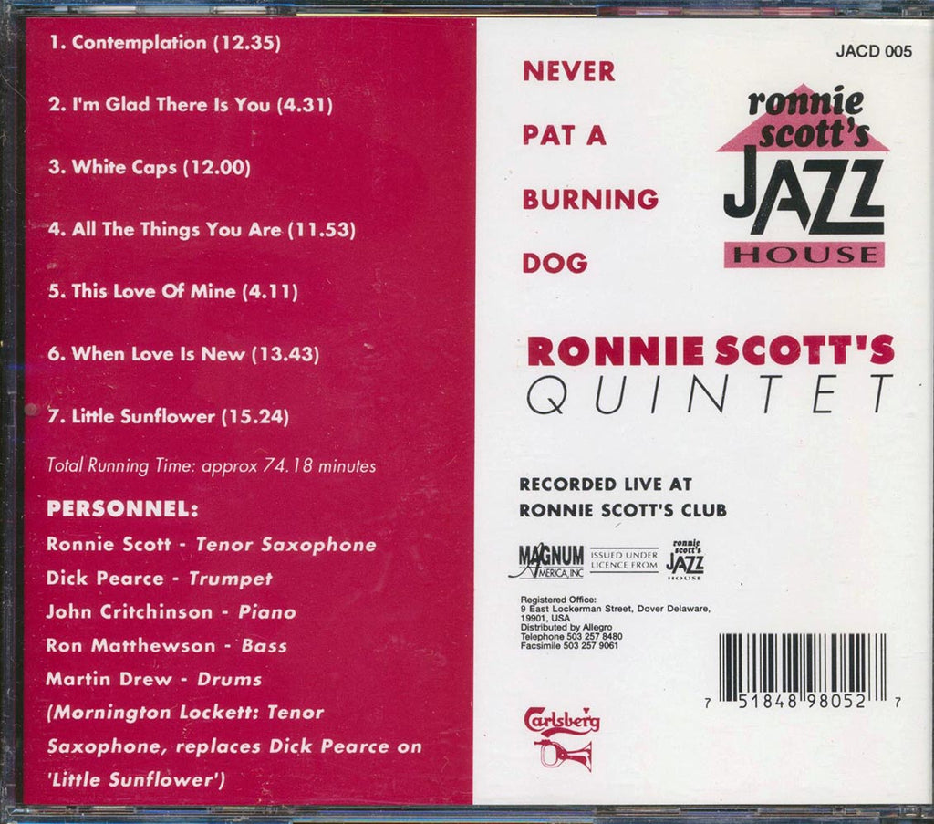 Ronnie Scott Quintet - Never Pat A Burning Dog: Live At Ronnie Scott's Club Music CD