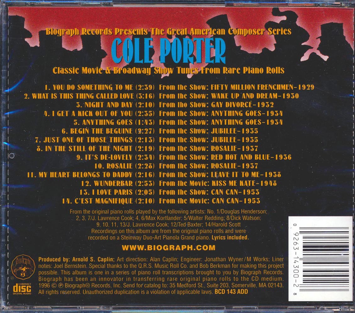 Cole Porter - Cole Porter From Rare Piano Rolls Music CD