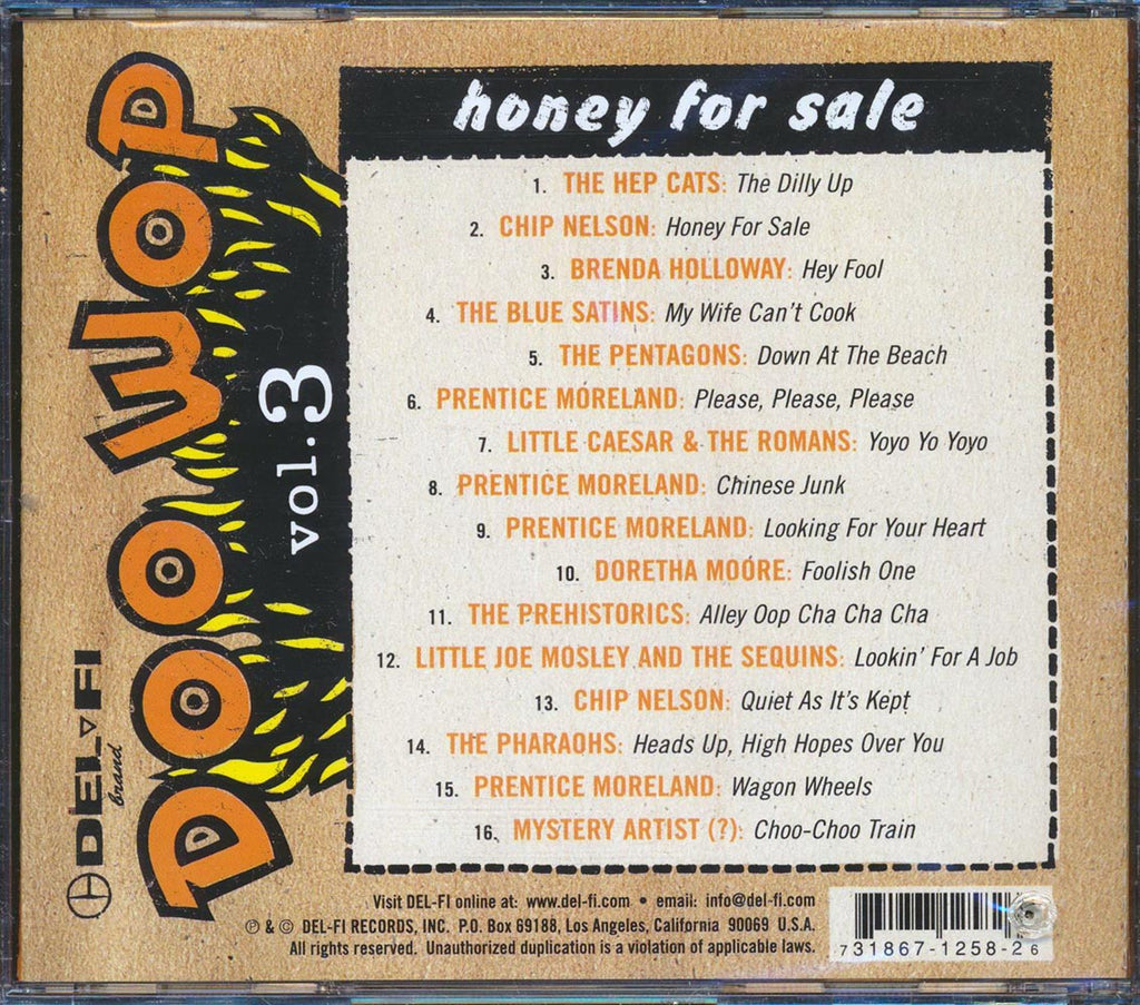 Hep Cats, Chip Nelson, Prentice Moreland, Etc. - Honey For Sale: Doo Wop Volume 3 (marked/ltd stock) Music CD