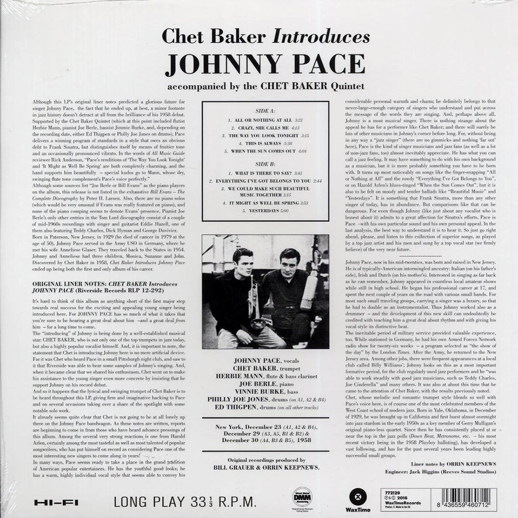 Chet Baker - Chet Baker Introduces Johnny Pace Accompanied By Chet Baker Quintet (ltd. ed.) (180g) Vinyl Record