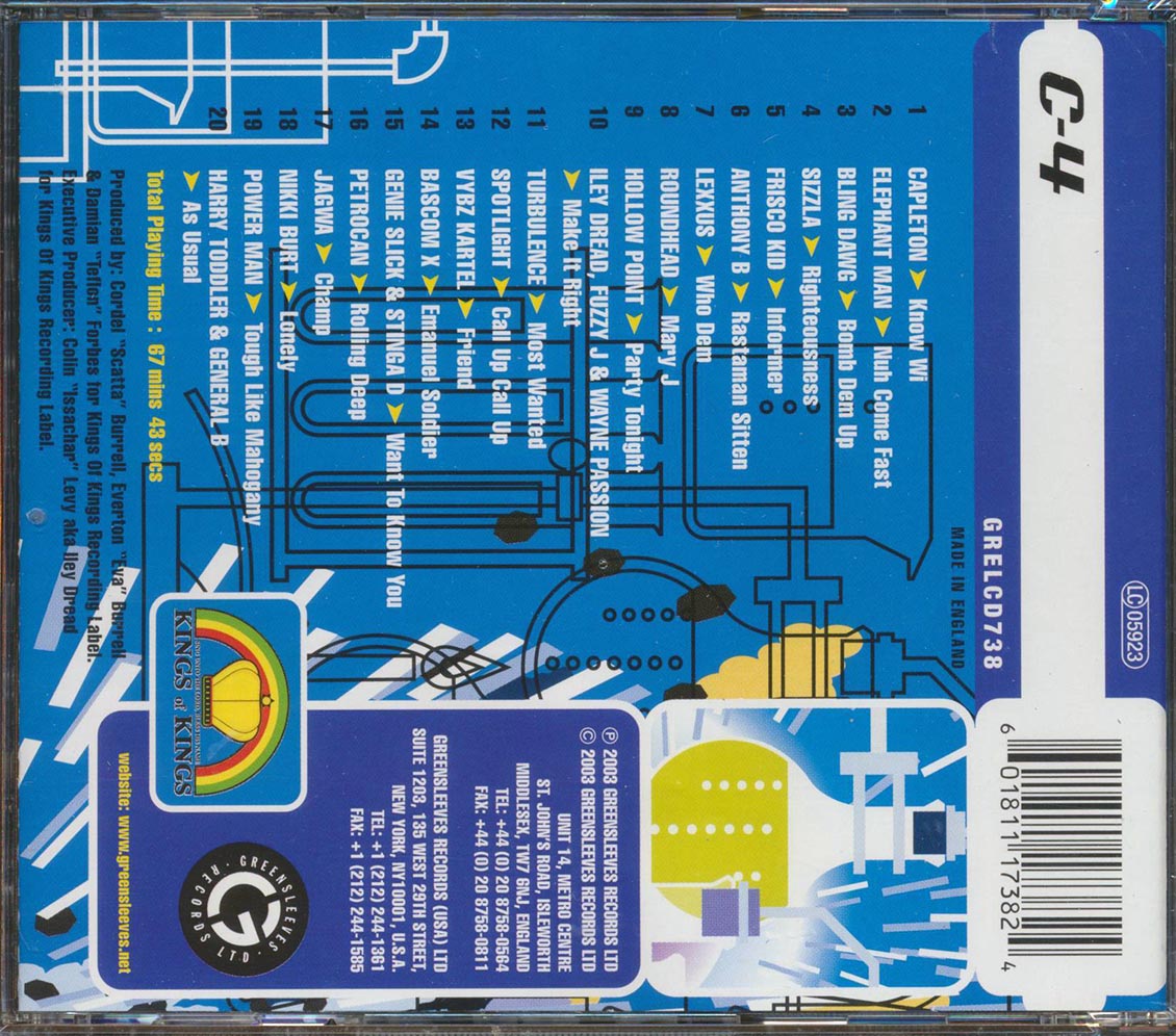 Capleton, Sizzla, Anthony B, Etc. - Greensleeves Rhythm Album 38: C-4 (rhythm: "C-4") (promo) (20 tracks) Music CD