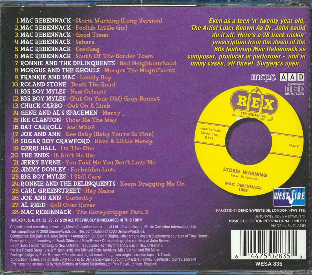Mac Rebennack, Big Boy Myles, Ronnie & The Delinquents, Etc. - Return Of The Mac: In The Studio With Mac Rebennack AKA Dr. John 1959-1961 (28 tracks) Music CD