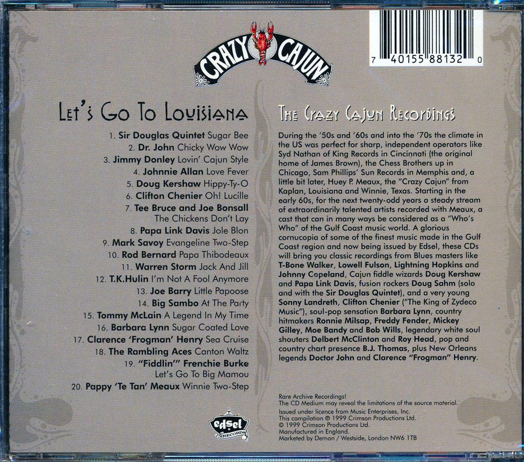 Sir Douglas Quintet, Dr. John, Jimmy Donley, Etc. - Let's Go To Louisiana: The Crazy Cajun Recordings (20 tracks) Music CD