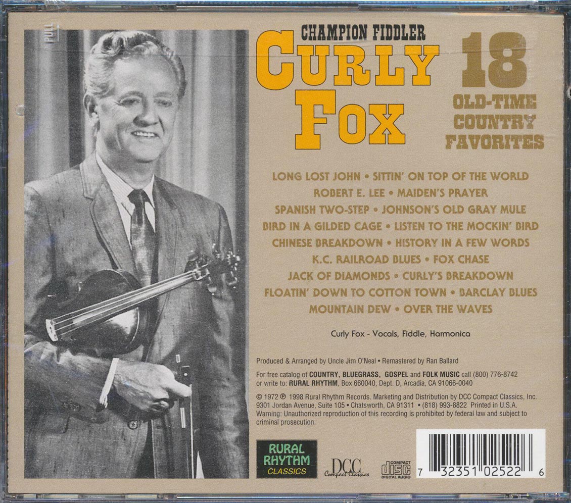 Curly Fox - Champion Fiddler: 18 Old Time Country Favorites (marked/ltd stock) Music CD