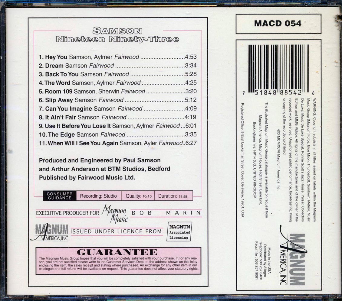 Samson - Nineteen Ninety-Three (marked/ltd stock) Music CD