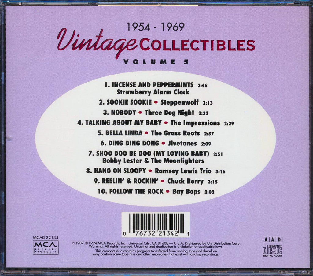 Three Dog Night, Steppenwolf, Impressions, Jivetones, Etc. - Vintage Collectibles 1954-1969 Volume 5 Music CD