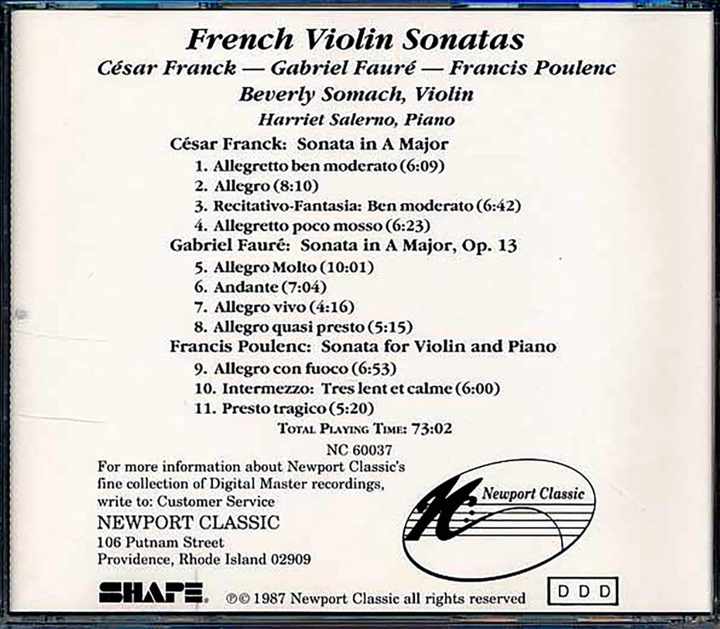 Franck, Faure, Poulenc - Violin Sonatas Music CD