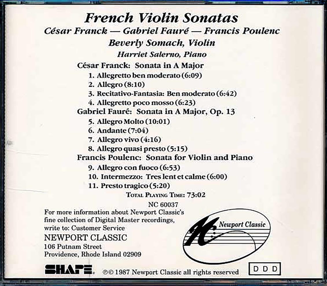 Franck, Faure, Poulenc - Violin Sonatas Music CD