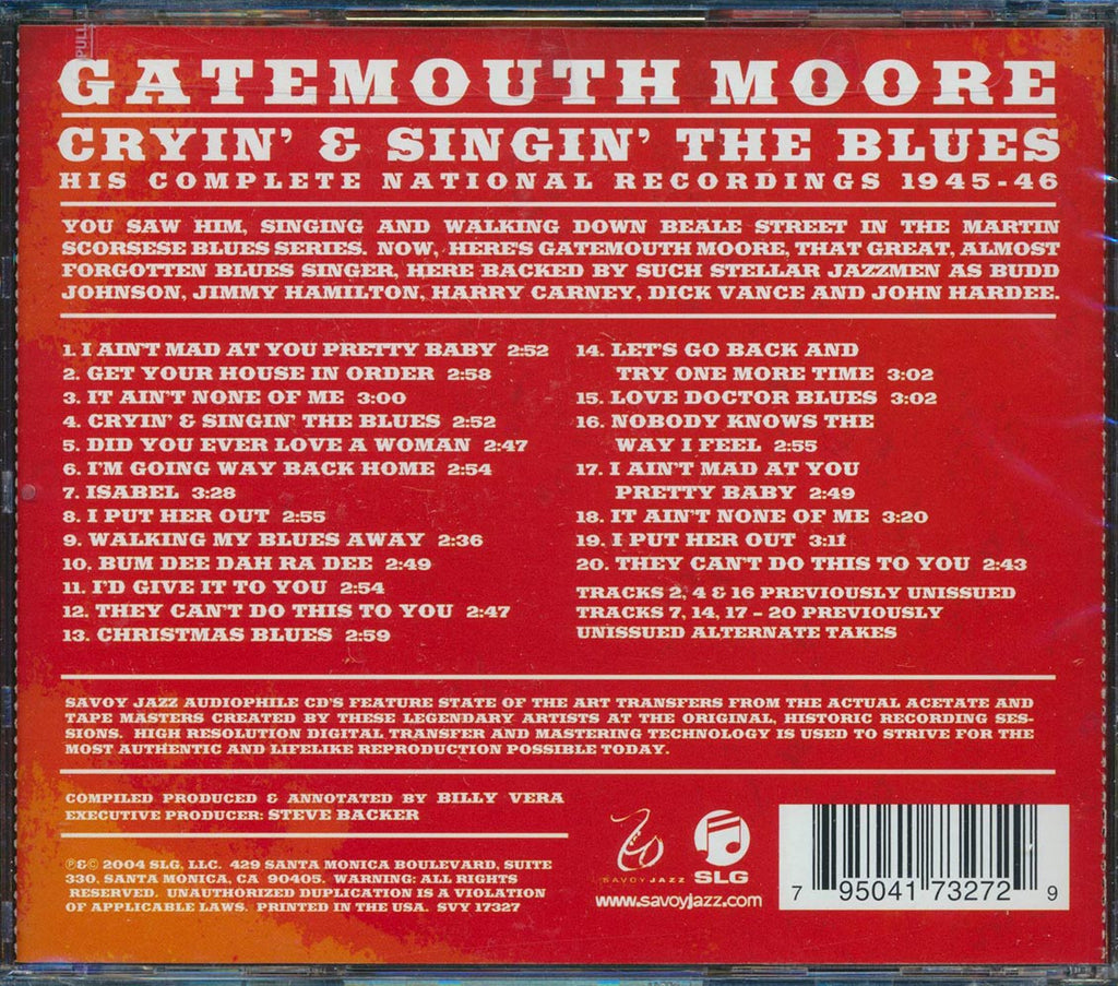 Gatemouth Moore - Cryin' And Singin' The Blues (20 tracks) Music CD