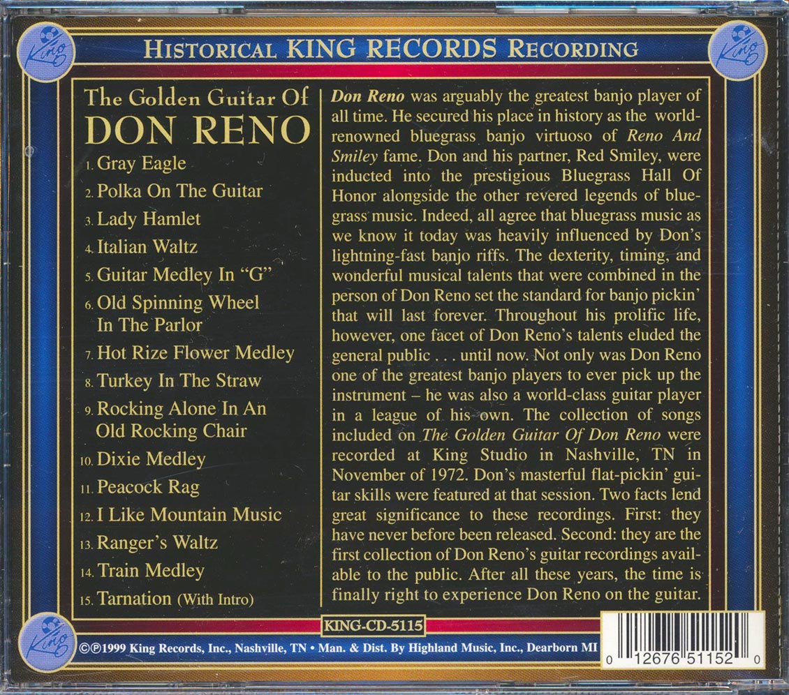 Don Reno - The Golden Guitar Of Don Reno Music CD