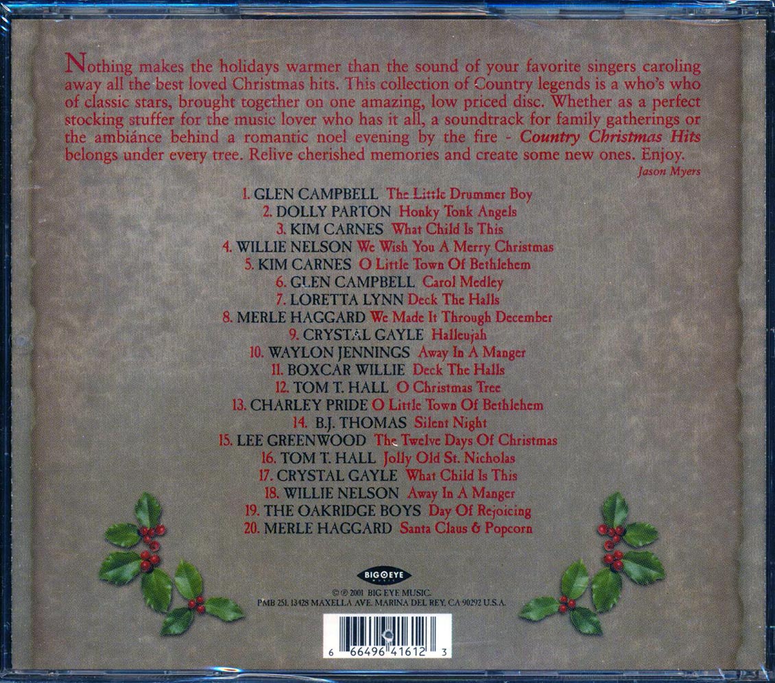 Dolly Parton, Glen Campbell, Kim Carnes, Willie Nelson, Etc. - Country Christmas Hits (20 tracks) (marked/ltd stock) Music CD