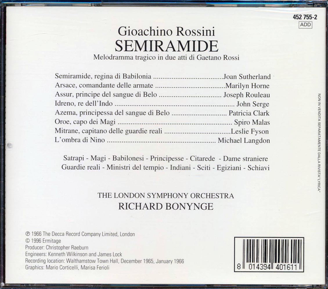 Rossini, Sutherland, Horne, Serge, Rouleau, Malas, London Symphony Orchestra - Semiramide Music CD