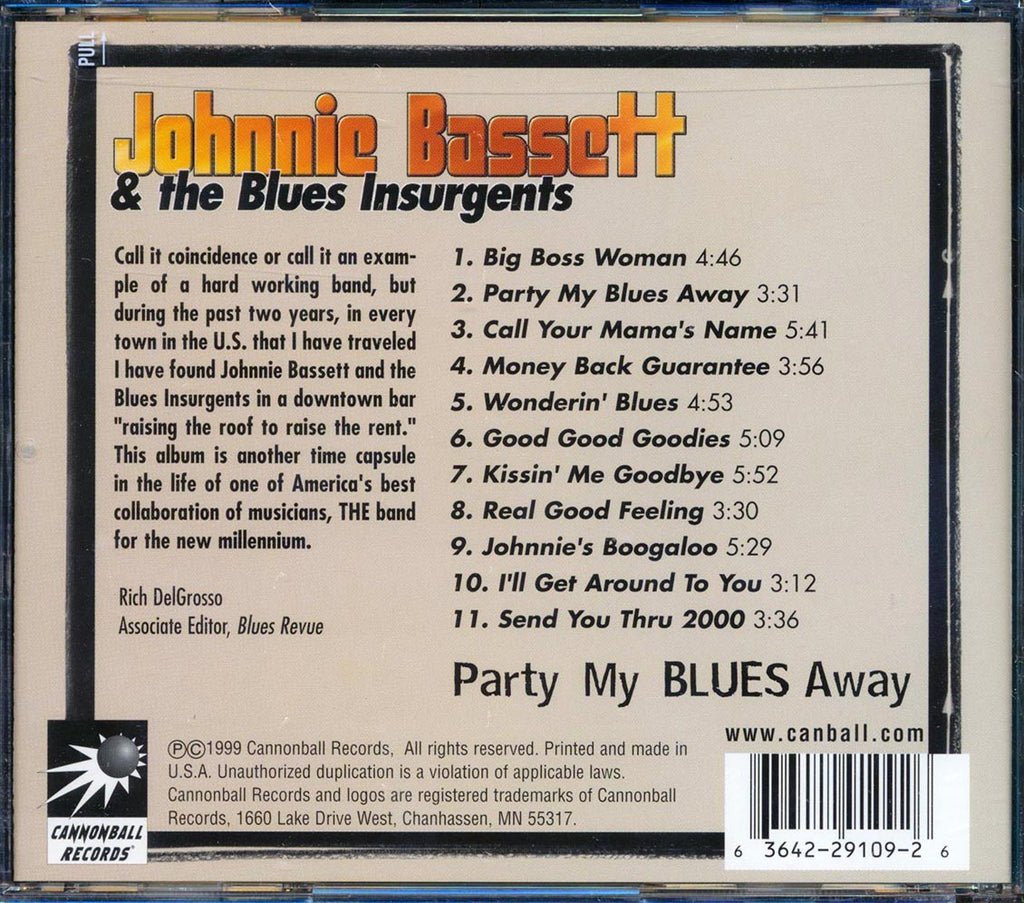Johnnie Bassett & The Blues Insurgents - Party My Blues Away Music CD