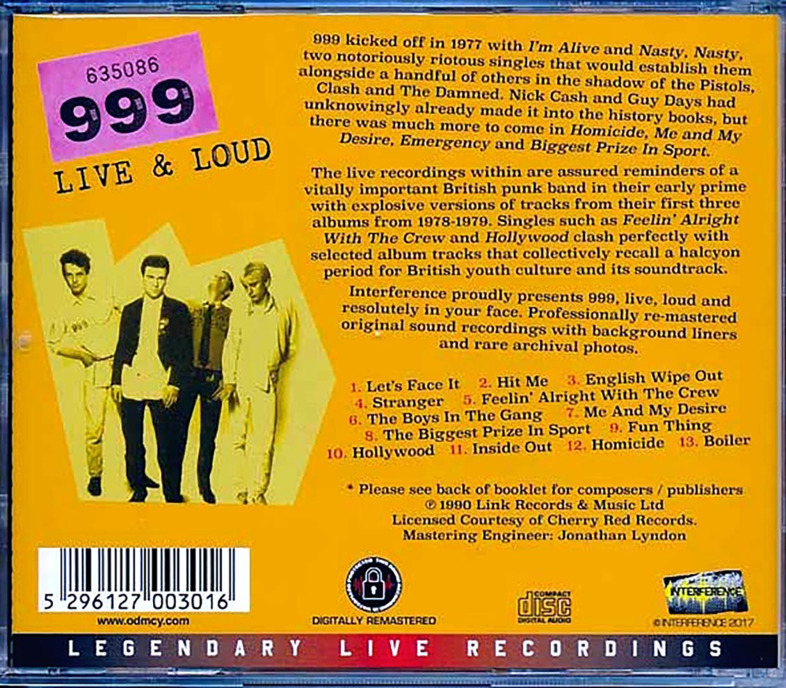 999 - Live & Loud (remastered) Music CD