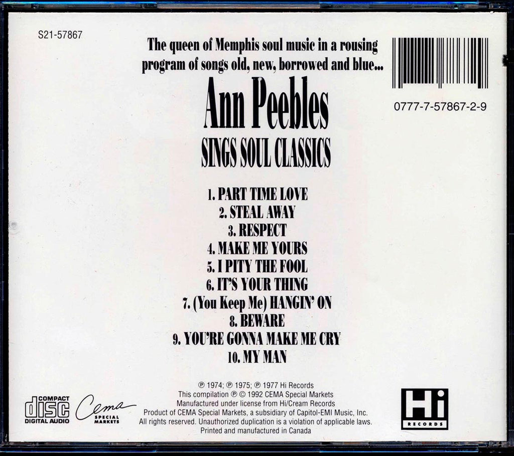 Ann Peebles - Sings Soul Classics (marked/ltd stock) Music CD
