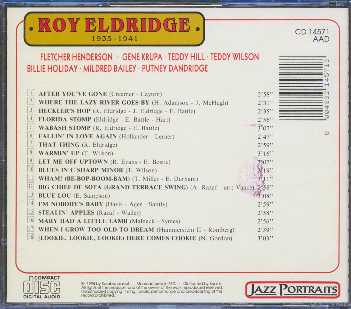 Roy Eldridge - 1935-1941 Music CD