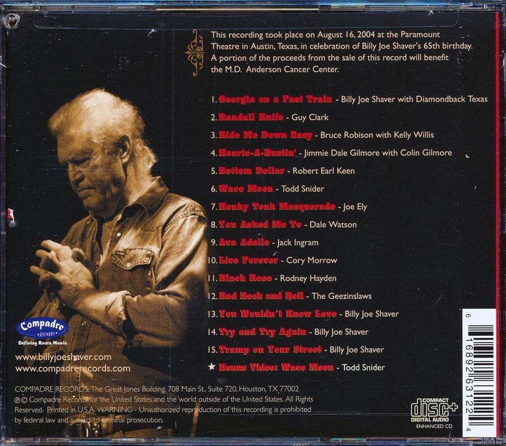 Billy Joe Shaver, Guy Clark, Kelly Wilis, Joe Ely, Etc. - A Tribute To Billy Joe Shaver: Live Music CD