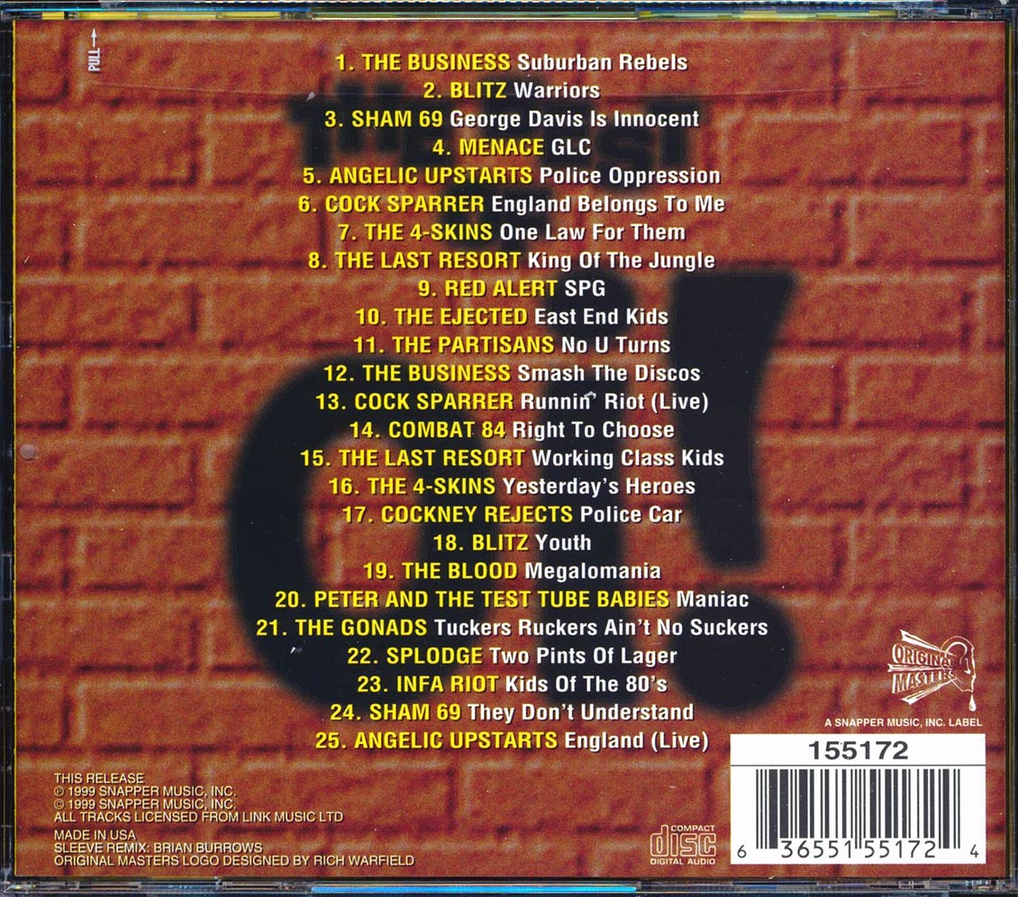 Sham 69, The Business, Blitz, Red Alert, Angelic Upstarts, Etc. - The Best Of Oi!: 25 Brickwall Punk Classics Music CD
