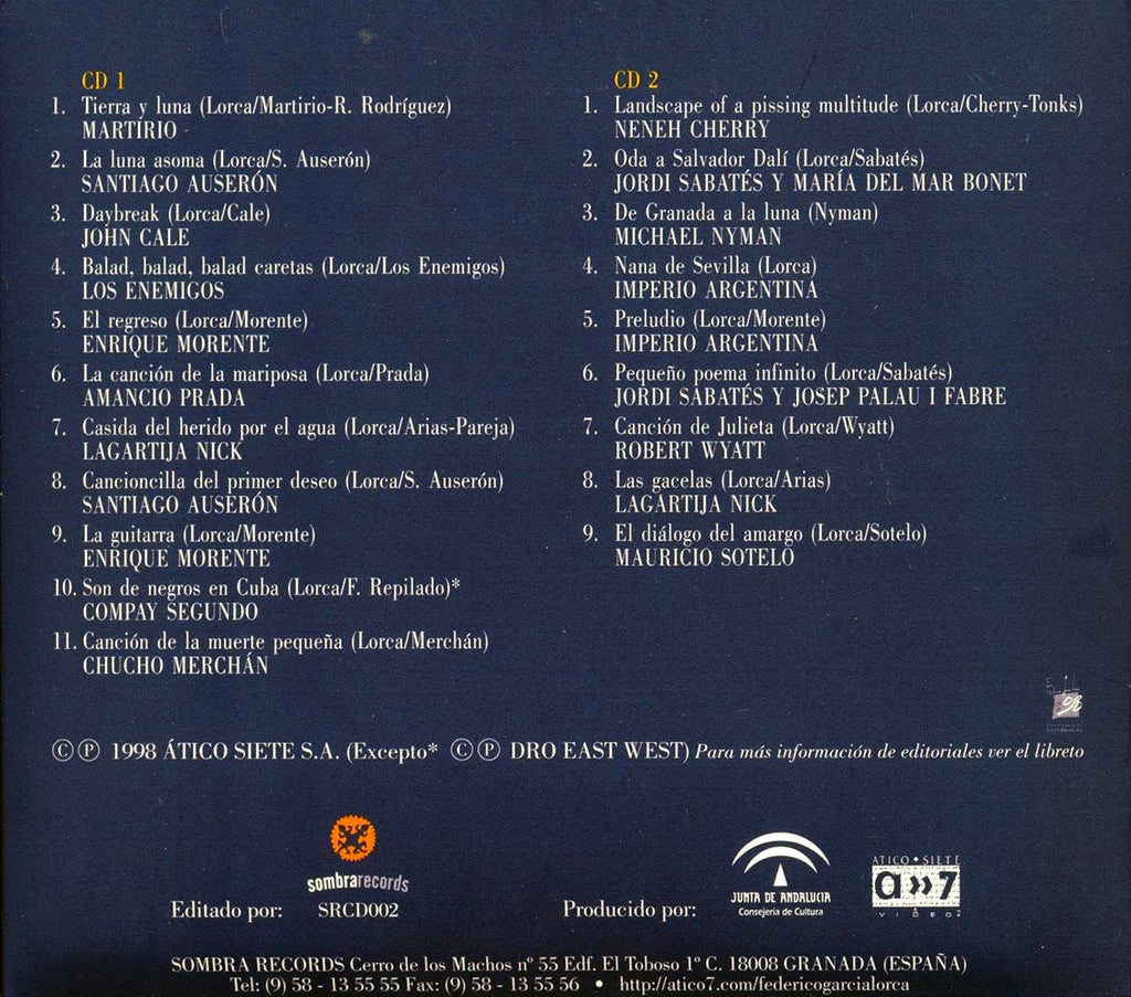 John Cale, Santiago Auseron, Enrique Morente, Amancio Prada, Etc. - Federico Garcia Lorca: De Granada A La Luna (20 tracks) (2xCD) (incl. large booklet) (deluxe 3-fold digipak) Music CD