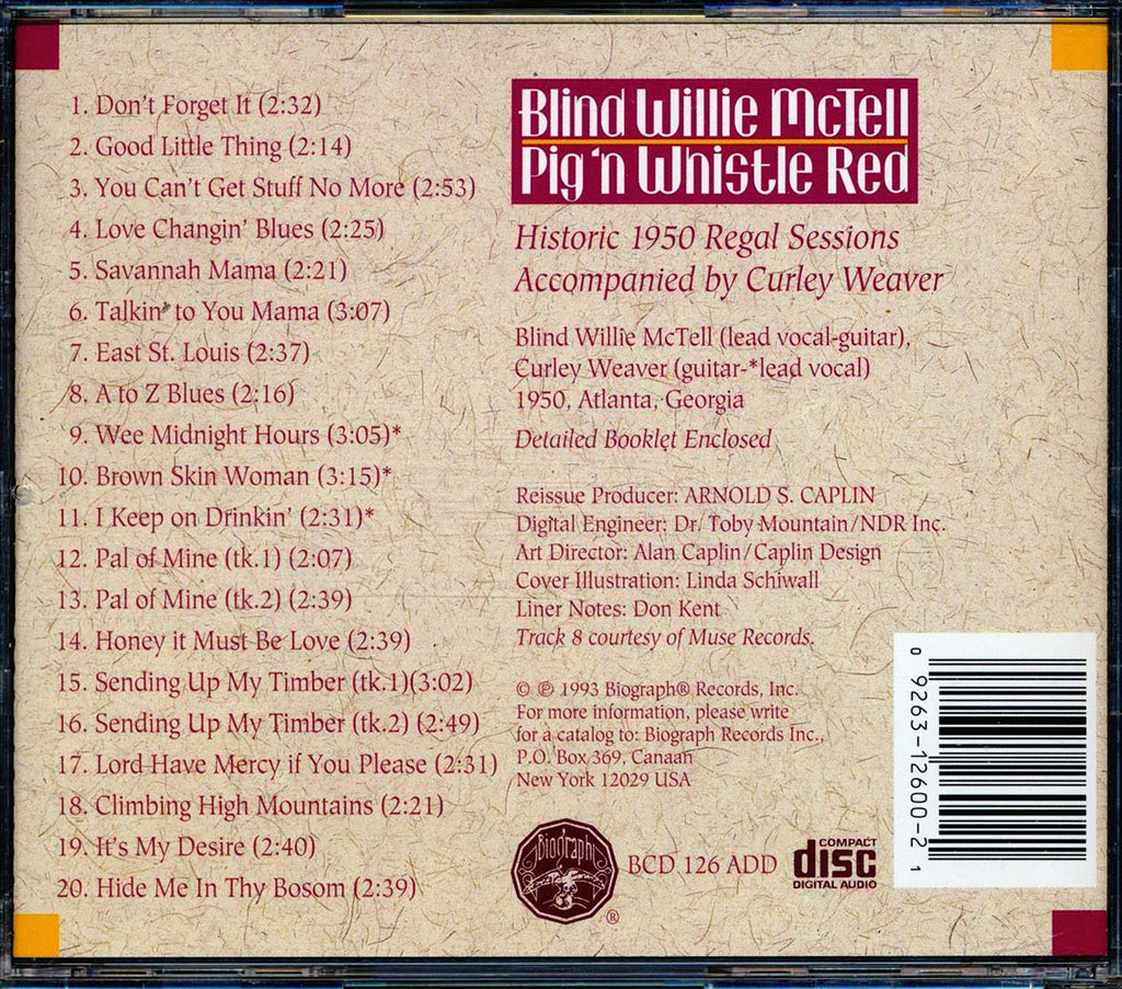 Blind Willie McTell - Pig 'n Whistle Red (20 tracks) (incl. large booklet) Music CD