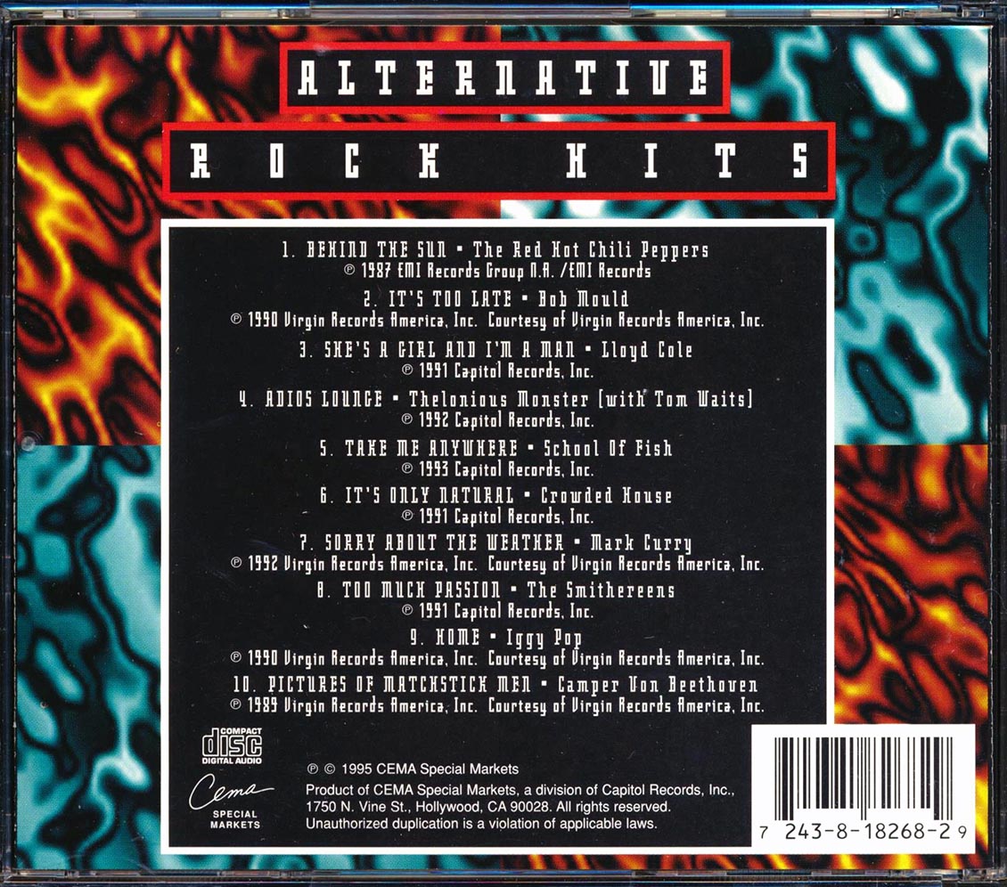 Bob Mould, The Red Hot Chili Peppers, Iggy Pop, Crowded House, Etc. - Alternative Rock Hits Music CD