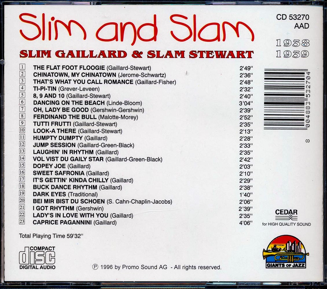 Slim Gaillard, Slam Stewart - Slim And Sam (23 tracks) Music CD