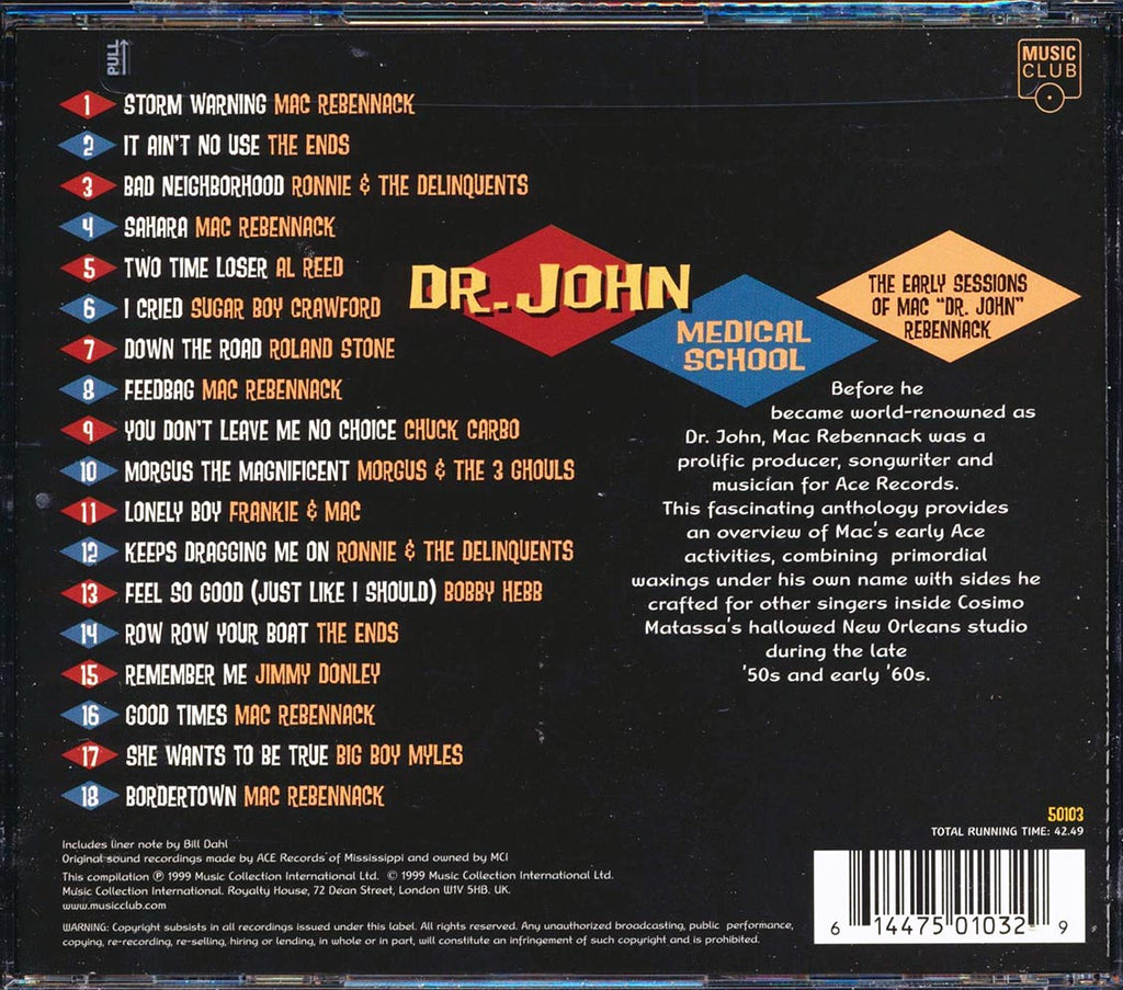 Dr. John - Medical School: The Early Sessions Of Mac Dr. John Rebennack Music CD