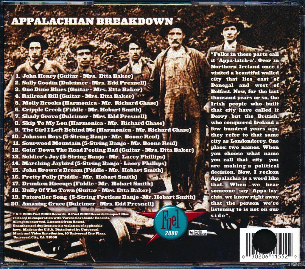 Mrs. Etta Baker, Mr. Hobart Smith, Mr. Richard Chase, Etc. - Appalachian Breakdown (audiophile) (marked/ltd stock) (remastered) Music CD