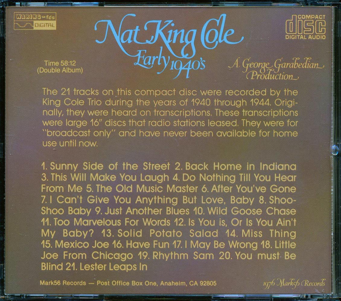 Nat King Cole - Early 1940's: A George Garabedian Production Music CD