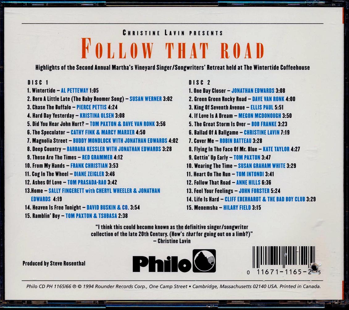 Dave Van Ronk, Anne Hills, Jonathan Edwards, Cliff Eberhardt, Susan Werner, Etc. - Follow That Road: 2nd Annual Vineyard Retreat (30 tracks) (2xCD) (marked/ltd stock) Music CD